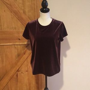 Burgundy velvet top.